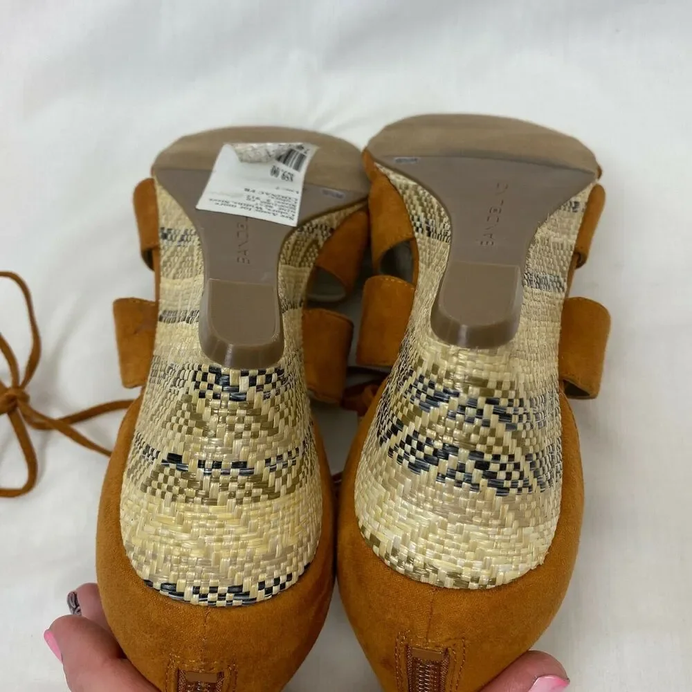 Bandolino Sandals 9.5 M Womens Brown Vegan Suede Faux Leather Back Zip‎ Wedge